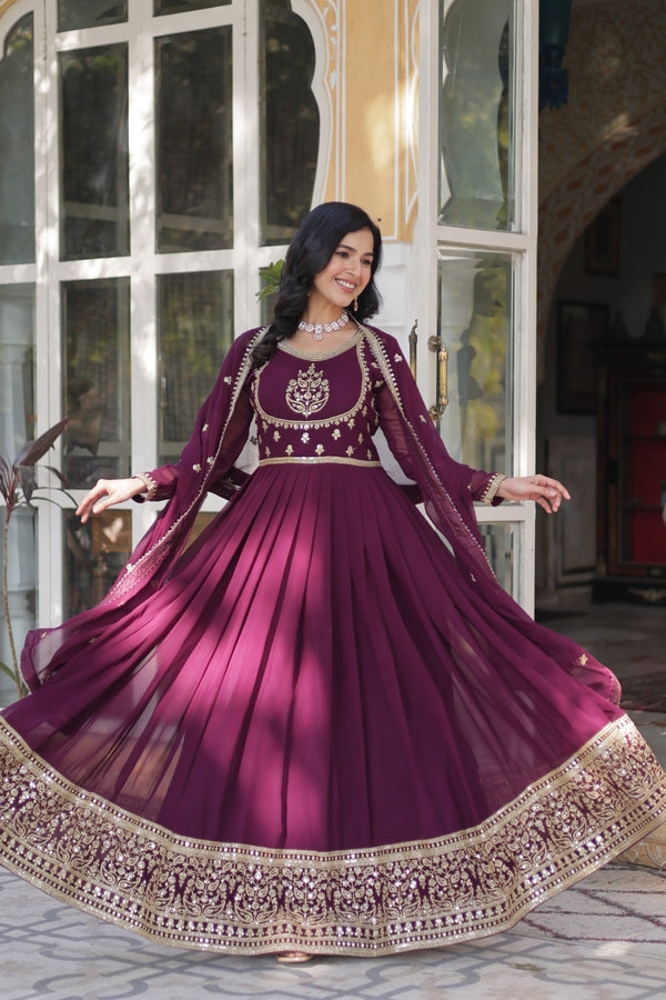 Gown With Dupata Collections Faux Blooming Gown with Sequins Embroidered Work