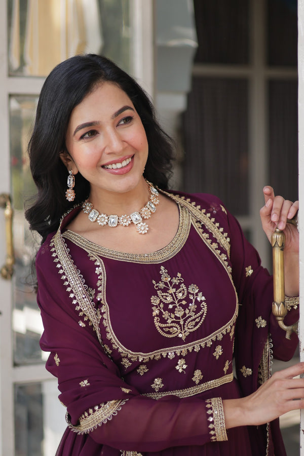 Gown With Dupata Collections Faux Blooming Gown with Sequins Embroidered Work