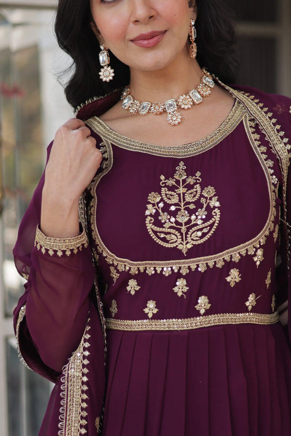 Gown With Dupata Collections Faux Blooming Gown with Sequins Embroidered Work