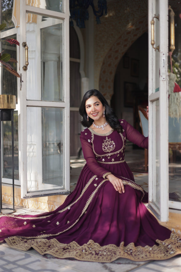 Gown With Dupata Collections Faux Blooming Gown with Sequins Embroidered Work