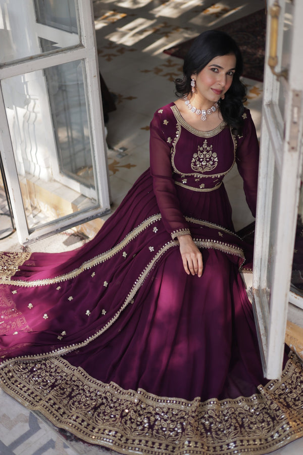 Gown With Dupata Collections Faux Blooming Gown with Sequins Embroidered Work