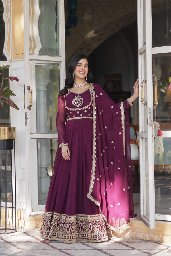 Gown With Dupata Collections Faux Blooming Gown with Sequins Embroidered Work