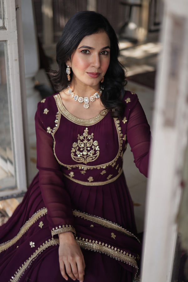 Gown With Dupata Collections Faux Blooming Gown with Sequins Embroidered Work