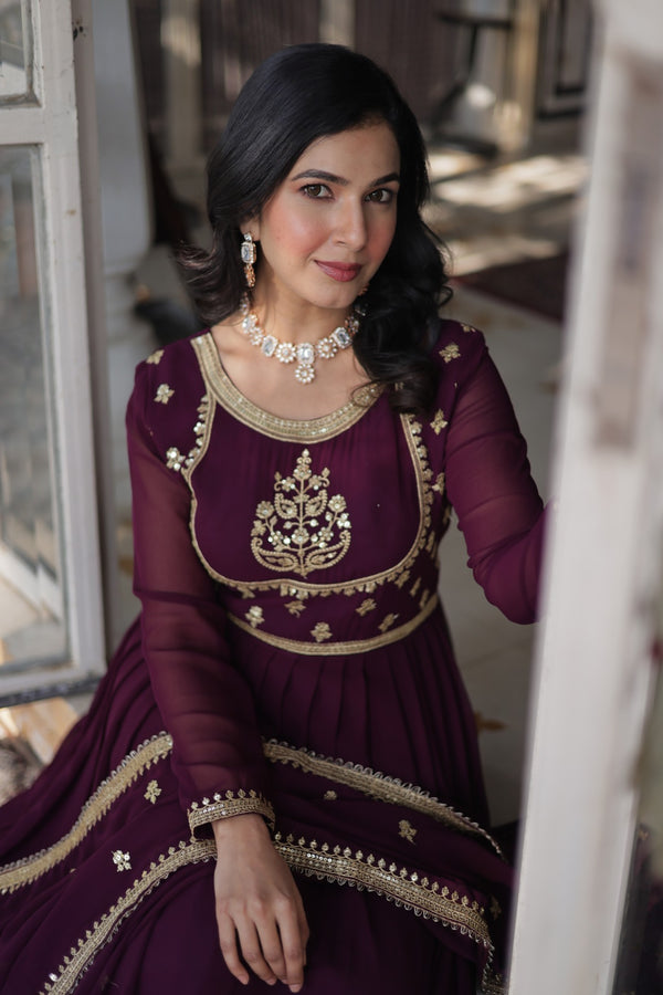 Gown With Dupata Collections Faux Blooming Gown with Sequins Embroidered Work