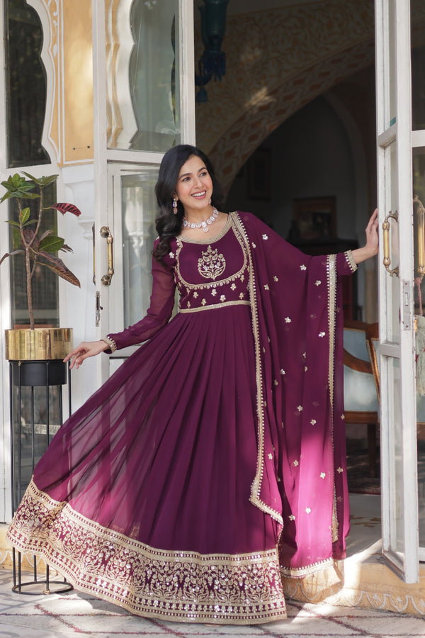 Gown With Dupata Collections Faux Blooming Gown with Sequins Embroidered Work