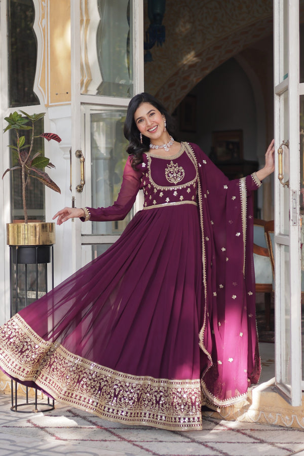Gown With Dupata Collections Faux Blooming Gown with Sequins Embroidered Work