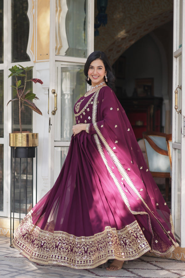 Gown With Dupata Collections Faux Blooming Gown with Sequins Embroidered Work
