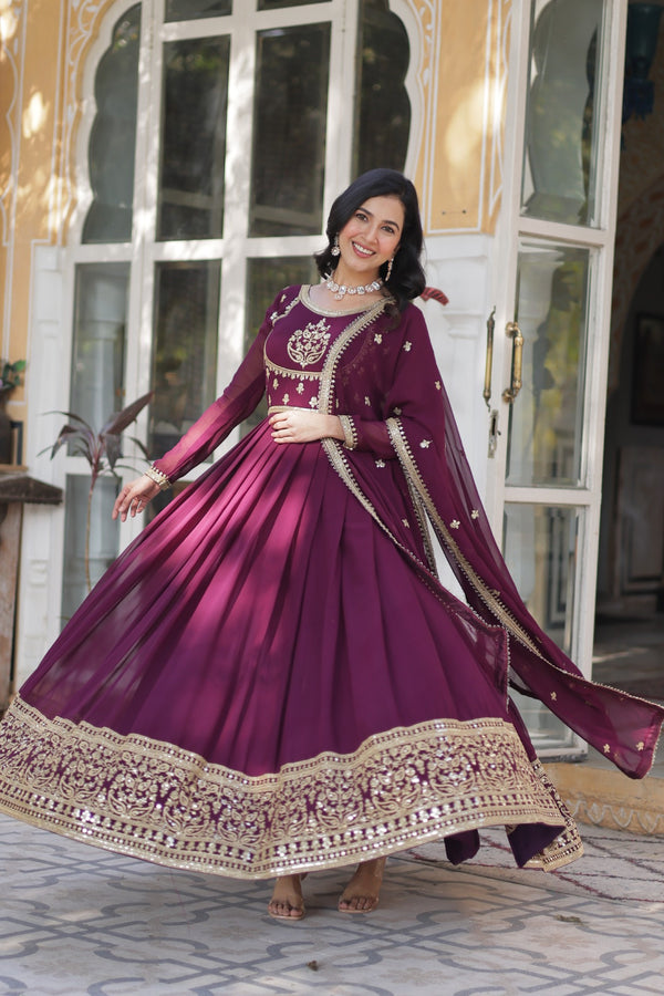 Gown With Dupata Collections Faux Blooming Gown with Sequins Embroidered Work