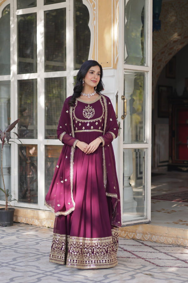 Gown With Dupata Collections Faux Blooming Gown with Sequins Embroidered Work
