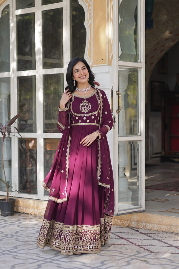 Gown With Dupata Collections Faux Blooming Gown with Sequins Embroidered Work