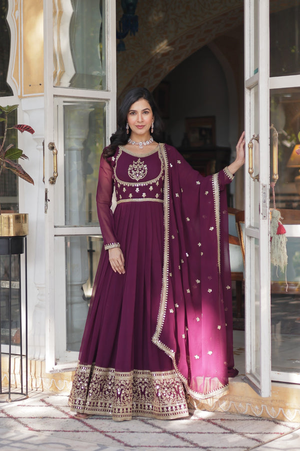 Gown With Dupata Collections Faux Blooming Gown with Sequins Embroidered Work
