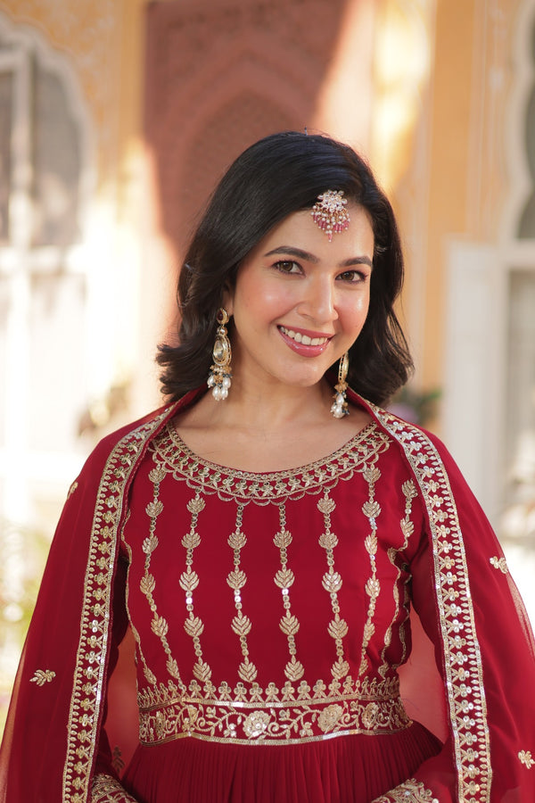 Premium Designer Readymade Gown with Dupatta Embroidered Zari & Sequins Work