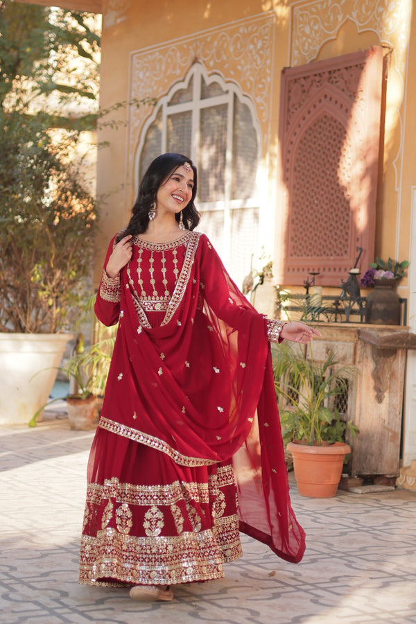 Premium Designer Readymade Gown with Dupatta Embroidered Zari & Sequins Work