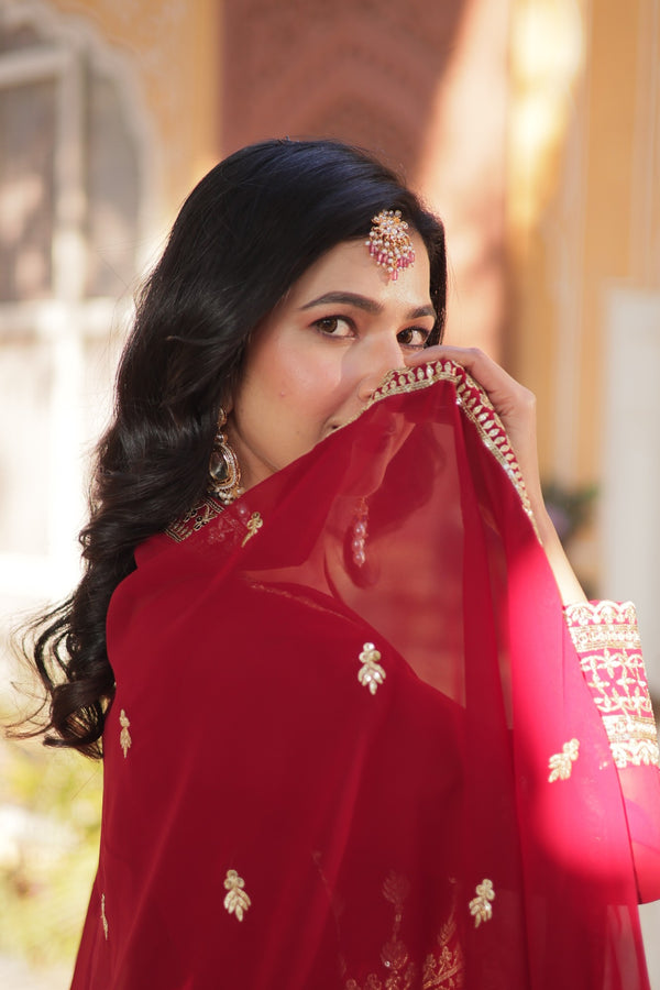 Premium Designer Readymade Gown with Dupatta Embroidered Zari & Sequins Work