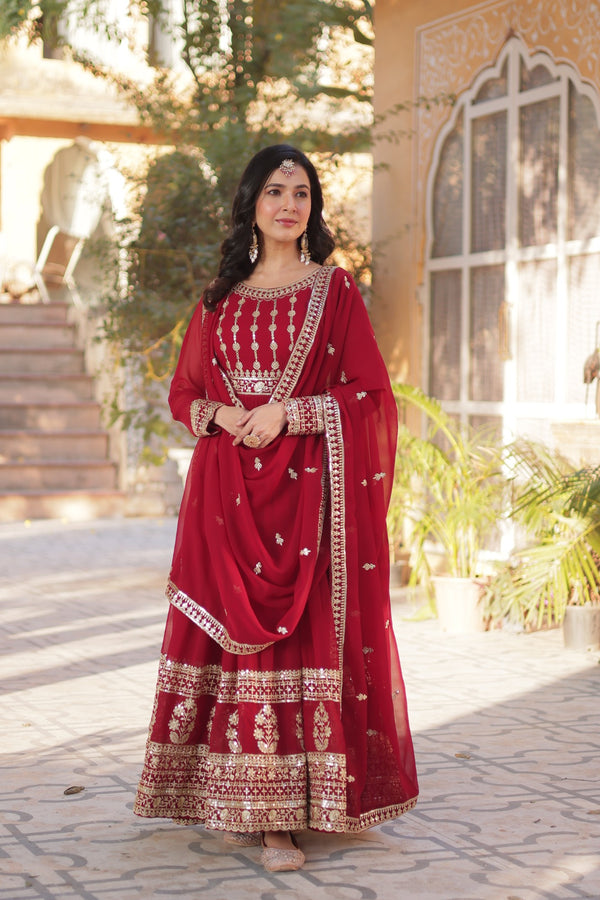 Premium Designer Readymade Gown with Dupatta Embroidered Zari & Sequins Work