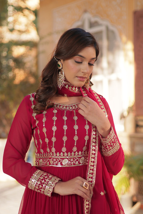Premium Designer Readymade Gown with Dupatta Embroidered Zari & Sequins Work