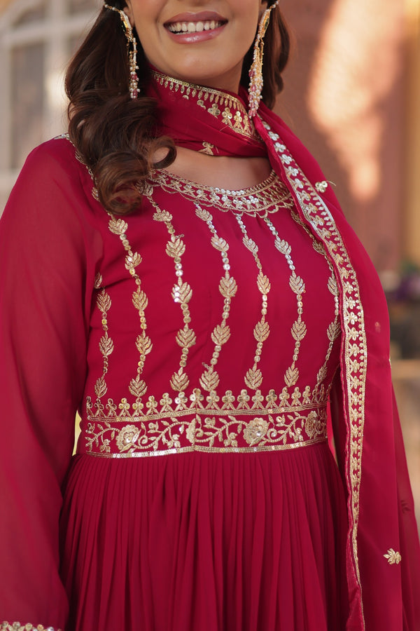 Premium Designer Readymade Gown with Dupatta Embroidered Zari & Sequins Work
