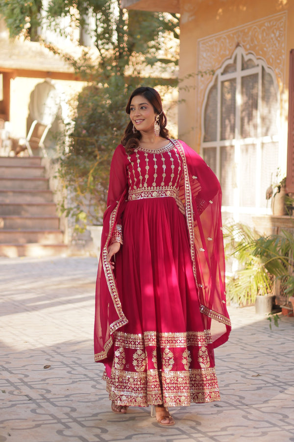 Premium Designer Readymade Gown with Dupatta Embroidered Zari & Sequins Work