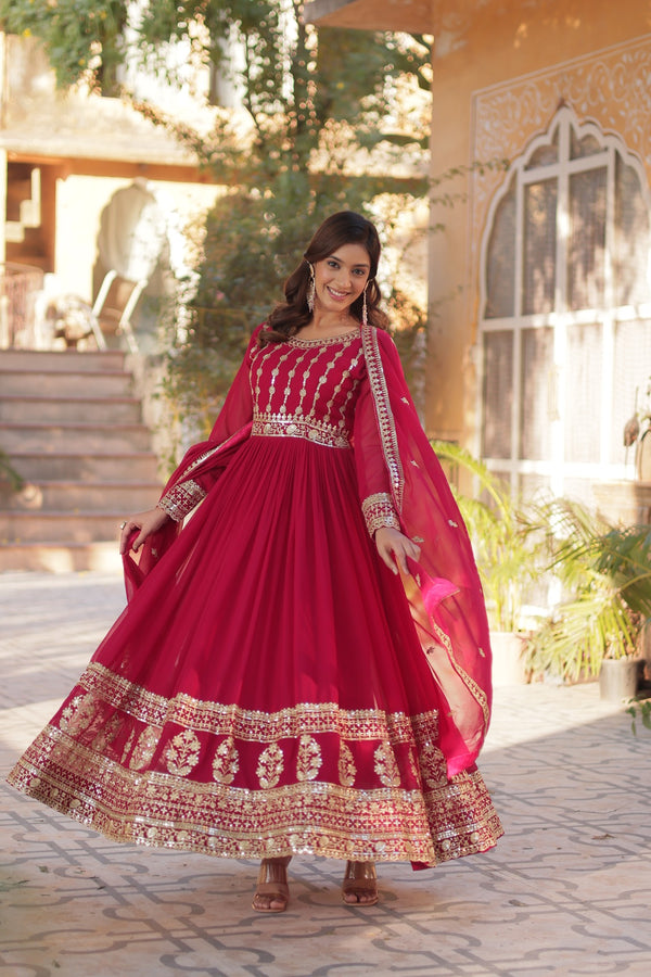 Premium Designer Readymade Gown with Dupatta Embroidered Zari & Sequins Work