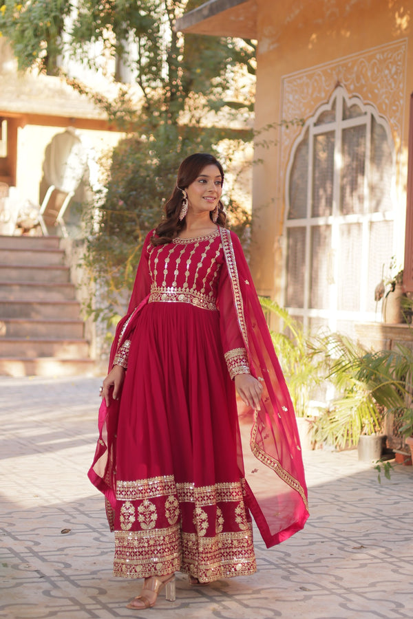 Premium Designer Readymade Gown with Dupatta Embroidered Zari & Sequins Work