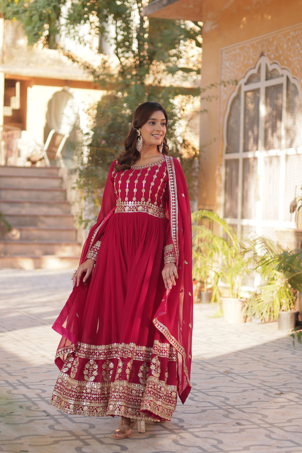 Premium Designer Readymade Gown with Dupatta Embroidered Zari & Sequins Work
