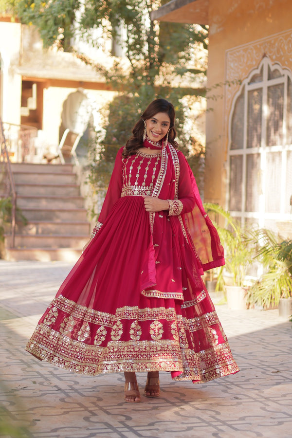 Premium Designer Readymade Gown with Dupatta Embroidered Zari & Sequins Work