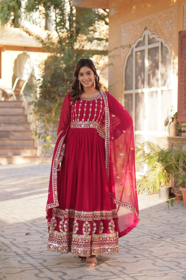 Premium Designer Readymade Gown with Dupatta Embroidered Zari & Sequins Work