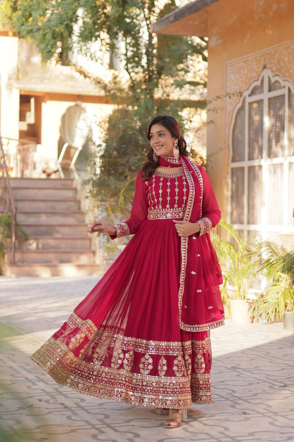Premium Designer Readymade Gown with Dupatta Embroidered Zari & Sequins Work