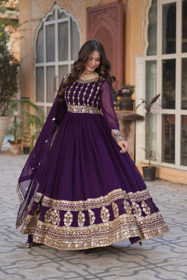 Premium Designer Readymade Gown with Dupatta Embroidered Zari & Sequins Work