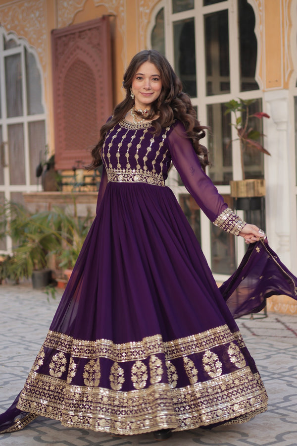 Premium Designer Readymade Gown with Dupatta Embroidered Zari & Sequins Work