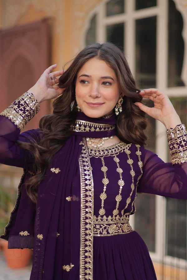 Premium Designer Readymade Gown with Dupatta Embroidered Zari & Sequins Work