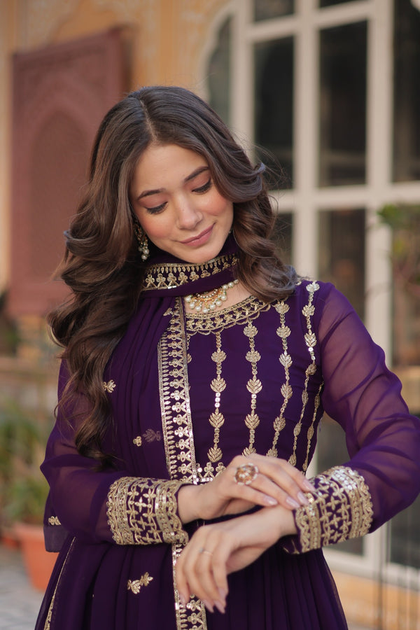 Premium Designer Readymade Gown with Dupatta Embroidered Zari & Sequins Work