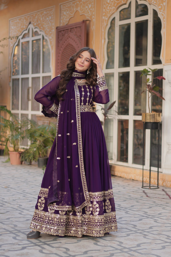 Premium Designer Readymade Gown with Dupatta Embroidered Zari & Sequins Work