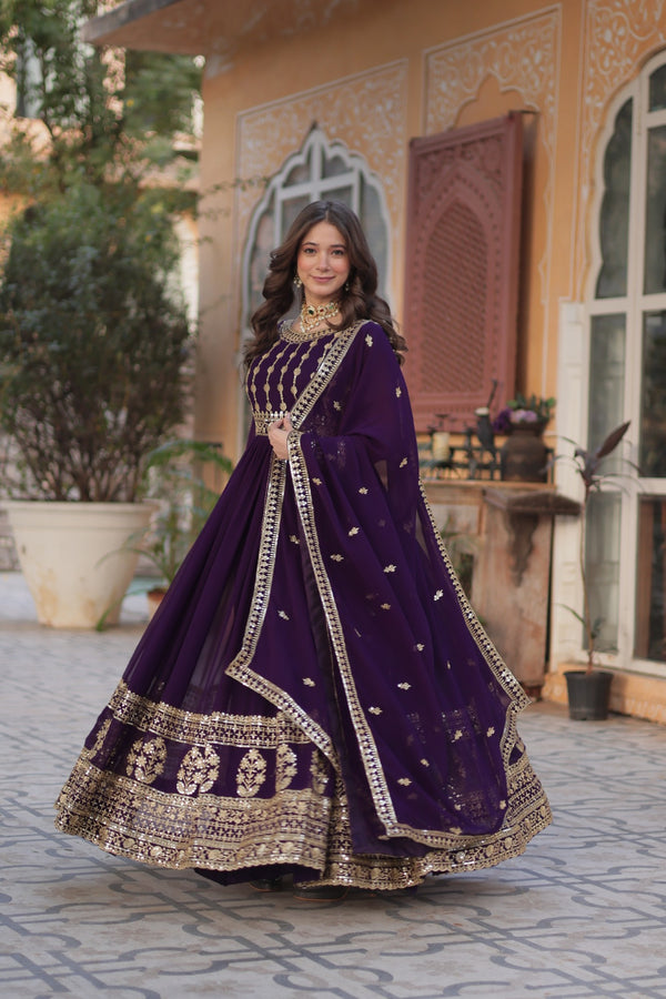 Premium Designer Readymade Gown with Dupatta Embroidered Zari & Sequins Work