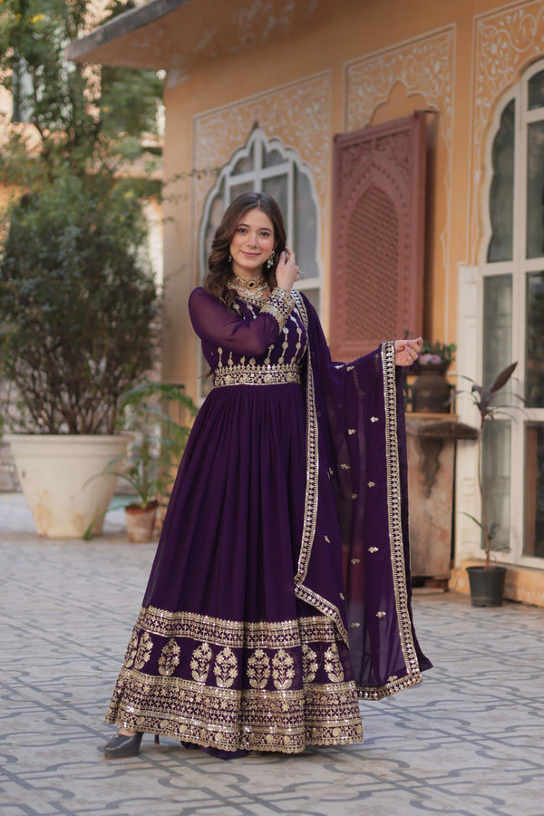 Premium Designer Readymade Gown with Dupatta Embroidered Zari & Sequins Work