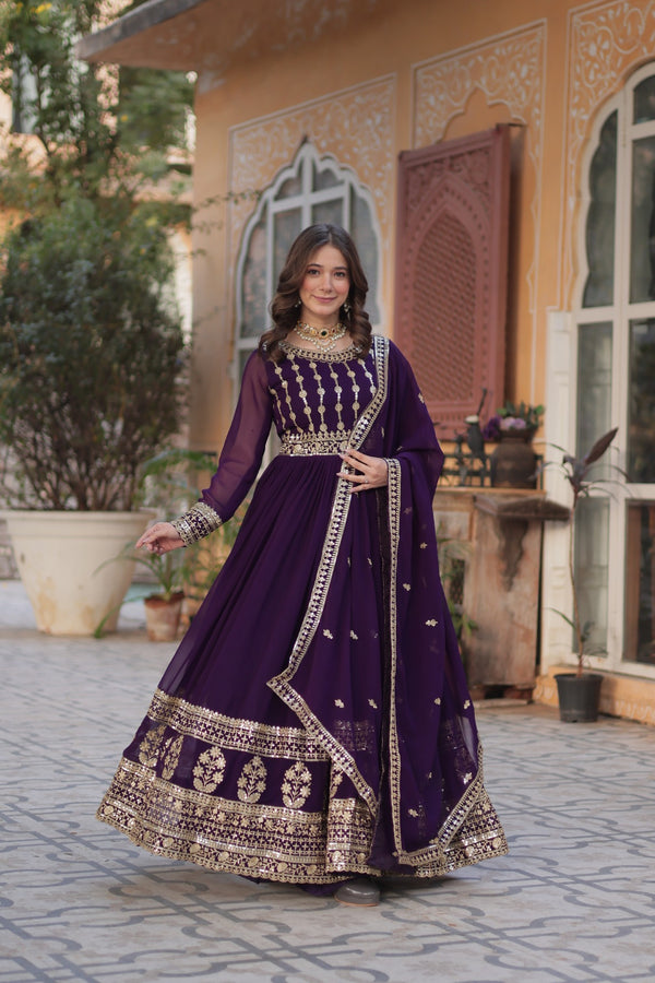 Premium Designer Readymade Gown with Dupatta Embroidered Zari & Sequins Work