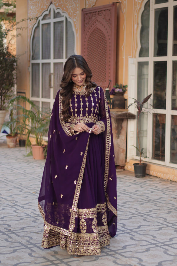 Premium Designer Readymade Gown with Dupatta Embroidered Zari & Sequins Work