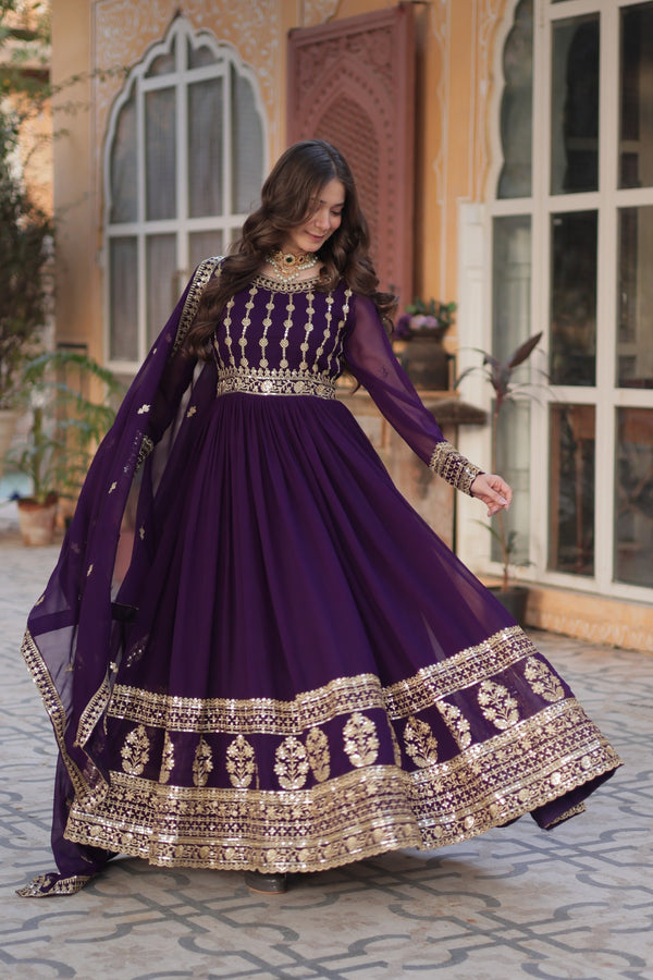 Premium Designer Readymade Gown with Dupatta Embroidered Zari & Sequins Work