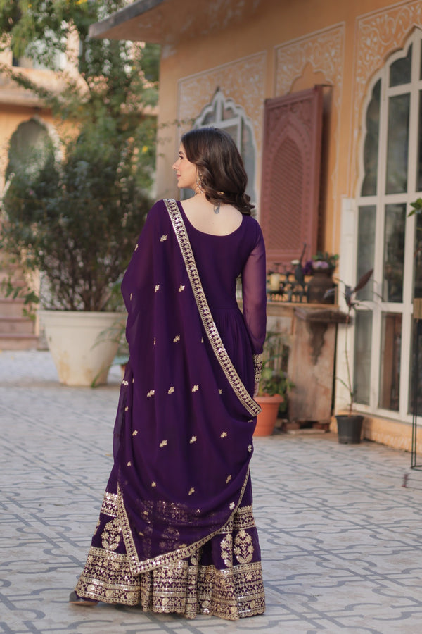 Premium Designer Readymade Gown with Dupatta Embroidered Zari & Sequins Work