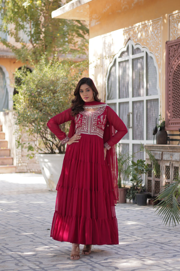 Premium Designer Readymade Gown with Dupatta Embroidered Pearl Work