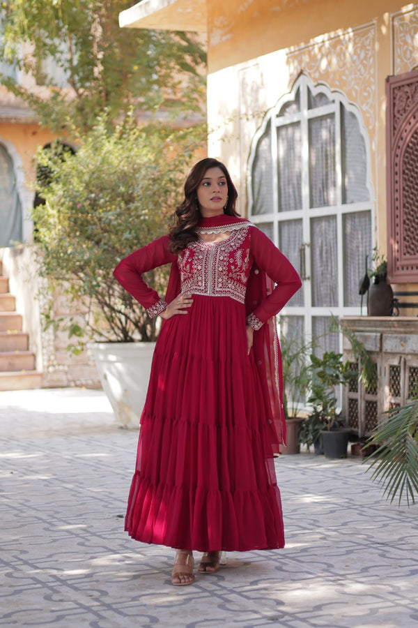 Premium Designer Readymade Gown with Dupatta Embroidered Pearl Work