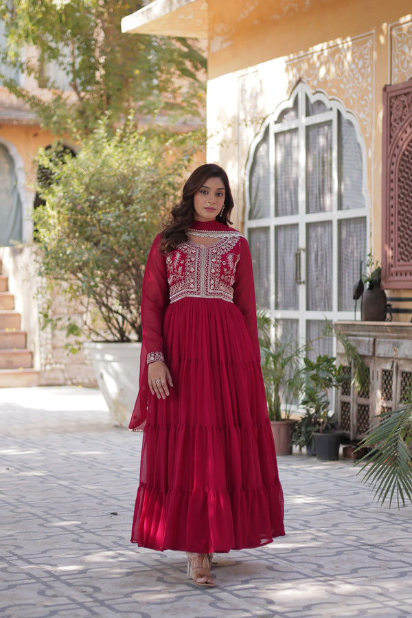 Premium Designer Readymade Gown with Dupatta Embroidered Pearl Work