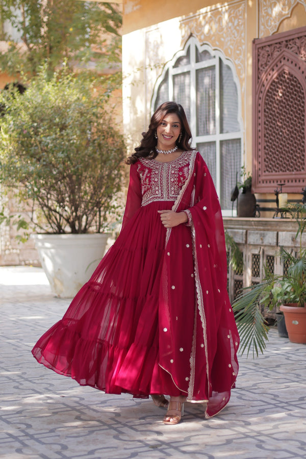 Premium Designer Readymade Gown with Dupatta Embroidered Pearl Work