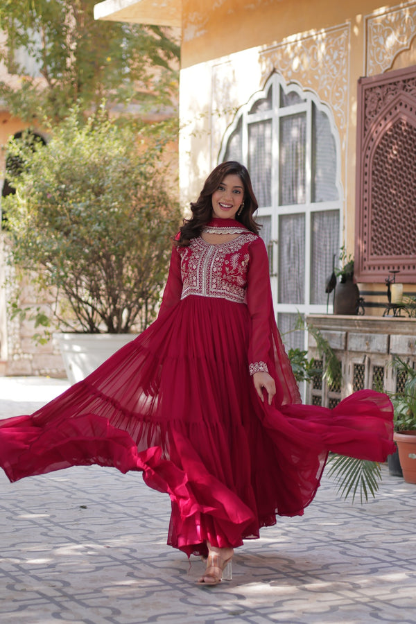Premium Designer Readymade Gown with Dupatta Embroidered Pearl Work