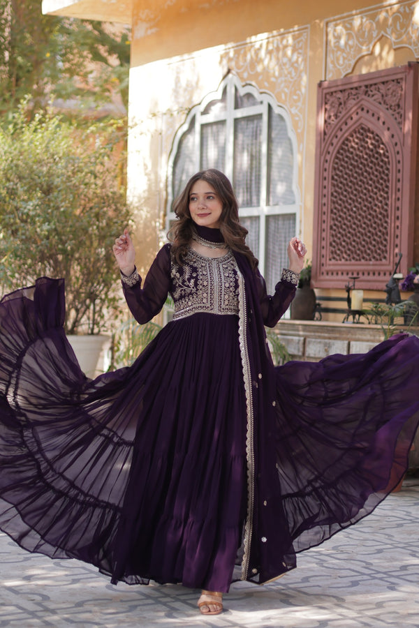 Premium Designer Readymade Gown with Dupatta Embroidered Pearl Work
