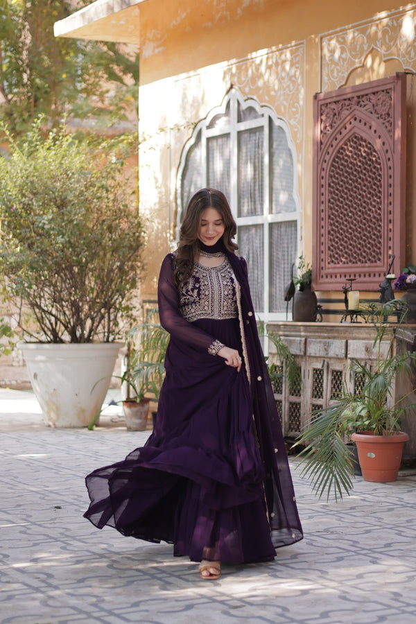 Premium Designer Readymade Gown with Dupatta Embroidered Pearl Work
