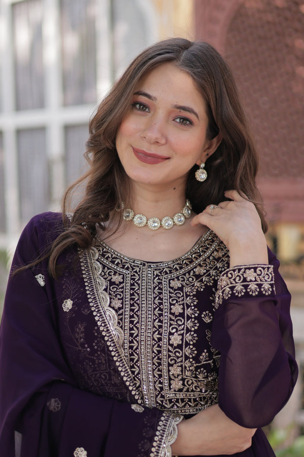 Premium Designer Readymade Gown with Dupatta Embroidered Pearl Work