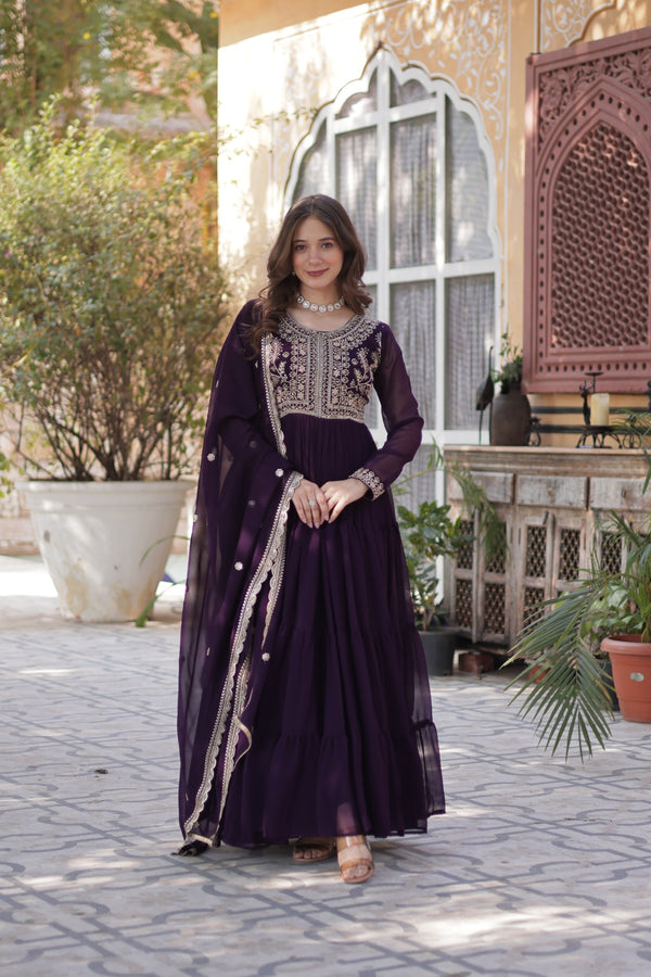 Premium Designer Readymade Gown with Dupatta Embroidered Pearl Work