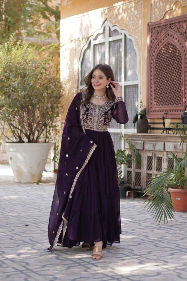 Premium Designer Readymade Gown with Dupatta Embroidered Pearl Work