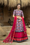 Grey and Magenta Art Silk Lehenga with Printed Design
